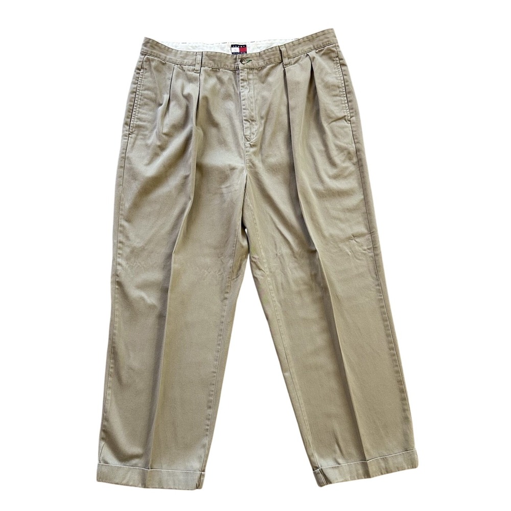 Vintage Tommy Hilfiger Pants Men 40x30‎ Khaki Chinos Pockets Button Tailored Fit